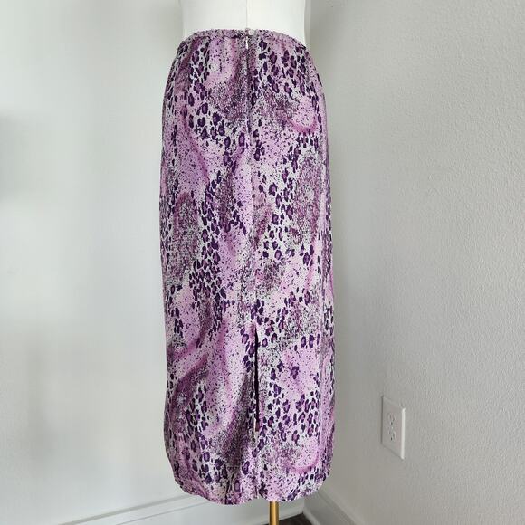 Vintage Y2K Katie Lin Woman Purple Pink Animal Print High Waist Midi Skirt L - Picture 5 of 9